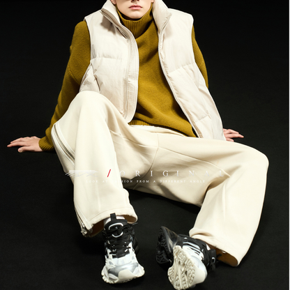 [YMORIGINAL] White Duck Down Double Zip Stand Vest N842