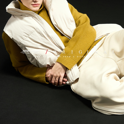 【Y.M.ORIGINAL】ホワイトダックダウン　ZIPスタンドカラー　ベスト　N871