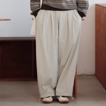 ストレッチナイロン　ドローストリング　タックワイドパンツ　N270