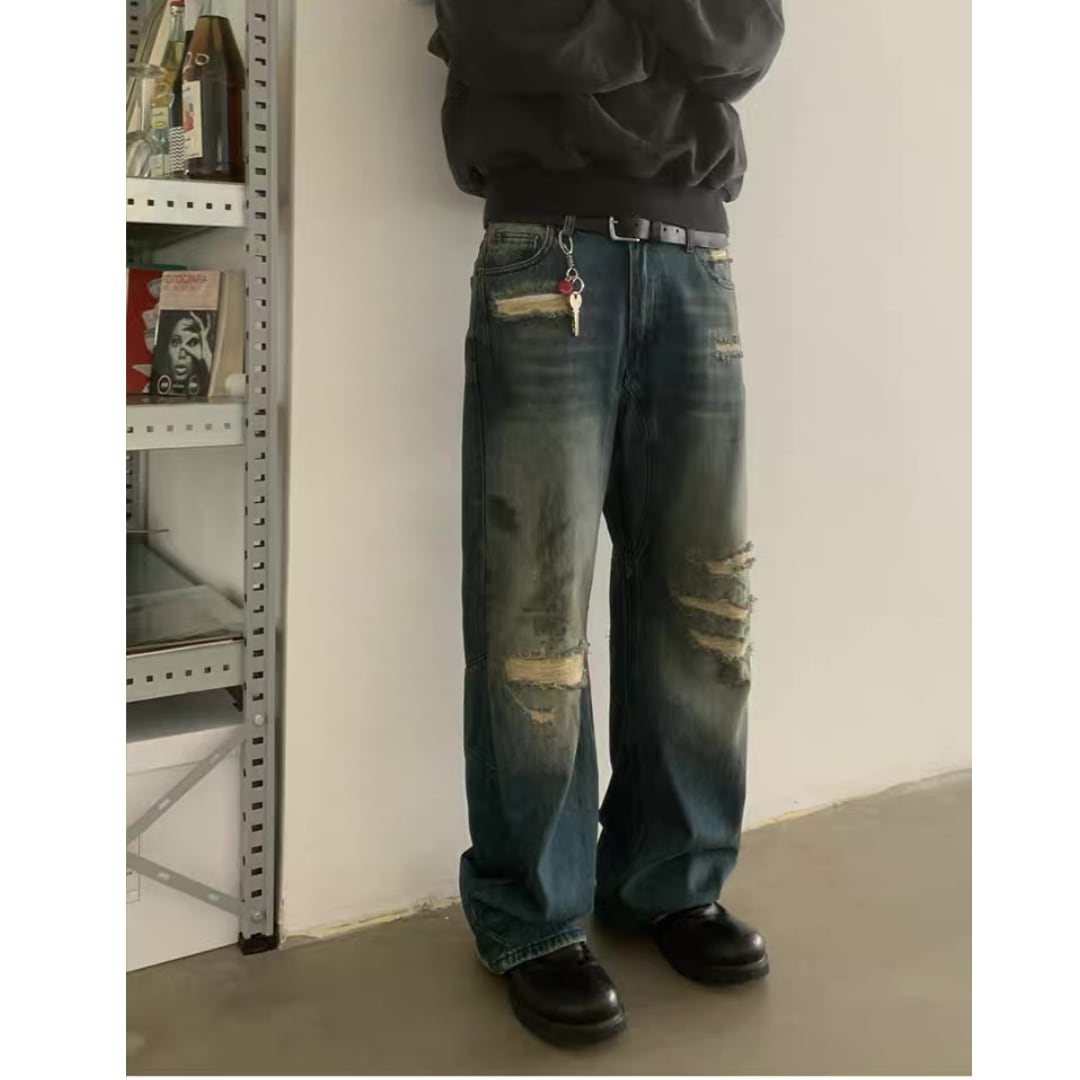 Vintage Wash ダメージデニム　ルーズストレート　パンツ　C248