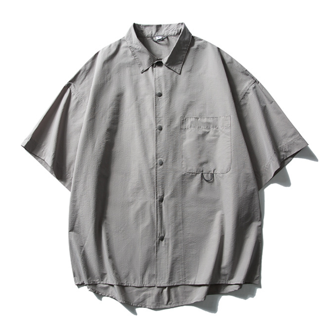 Dry Seersucker Short-Sleeve Snap Button Shirt N1405 グレー