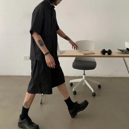 ストレッチツイル　ウエストギャザー　ワイド　ショートパンツ　N505