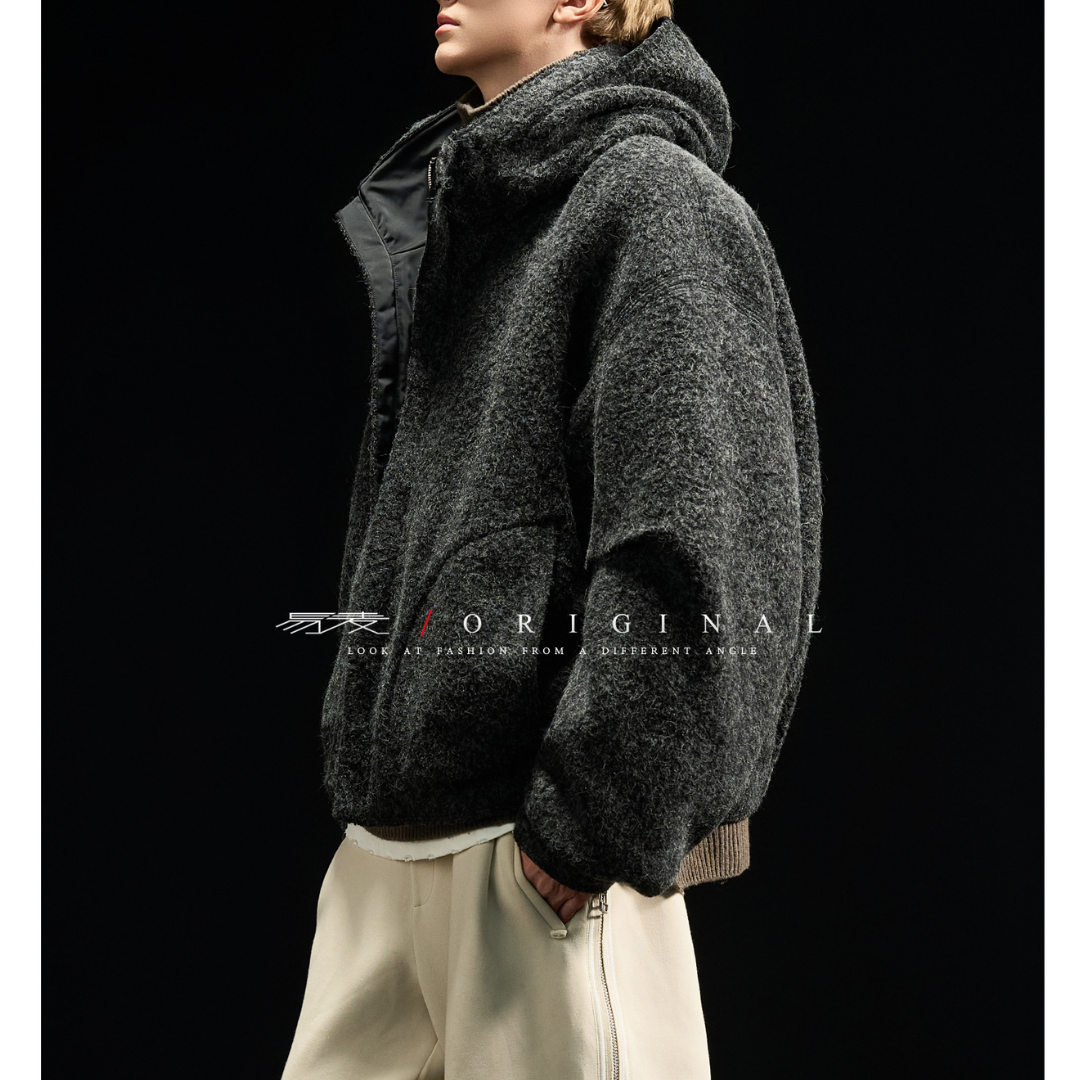 【Y.M.ORIGINAL】ホワイトグースダウン　ツイード　フードジャケット　N845