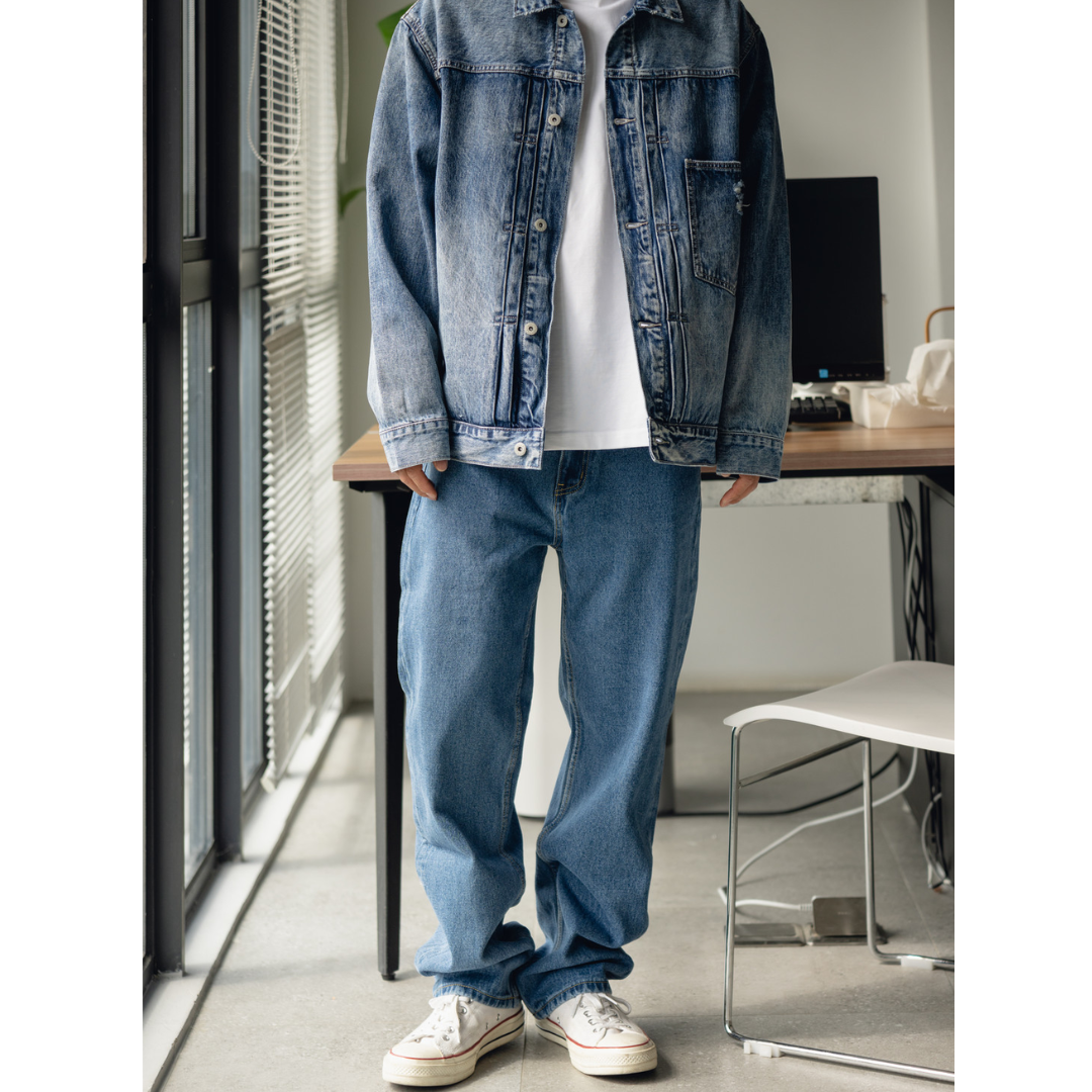 ウォッシュドデニム　ストレートパンツ　N1399