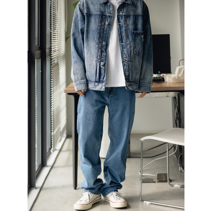 ウォッシュドデニム　ストレートパンツ　N1399
