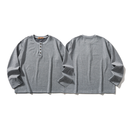 ストレッチボーダー　ヘンリーネック　長袖Tシャツ　N1673