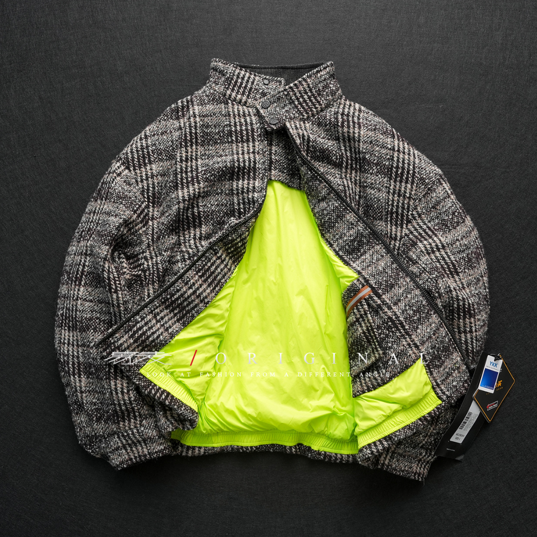 [YMORIGINAL] White Duck Down Tweed Check Jacket N848