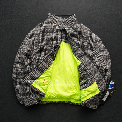 [YMORIGINAL] White Duck Down Tweed Check Jacket N848
