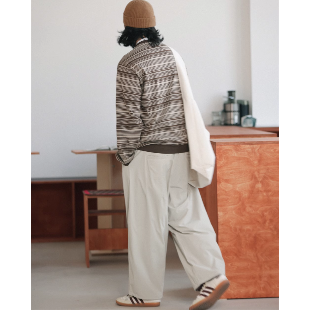 ストレッチナイロン　ドローストリング　タックワイドパンツ　N270