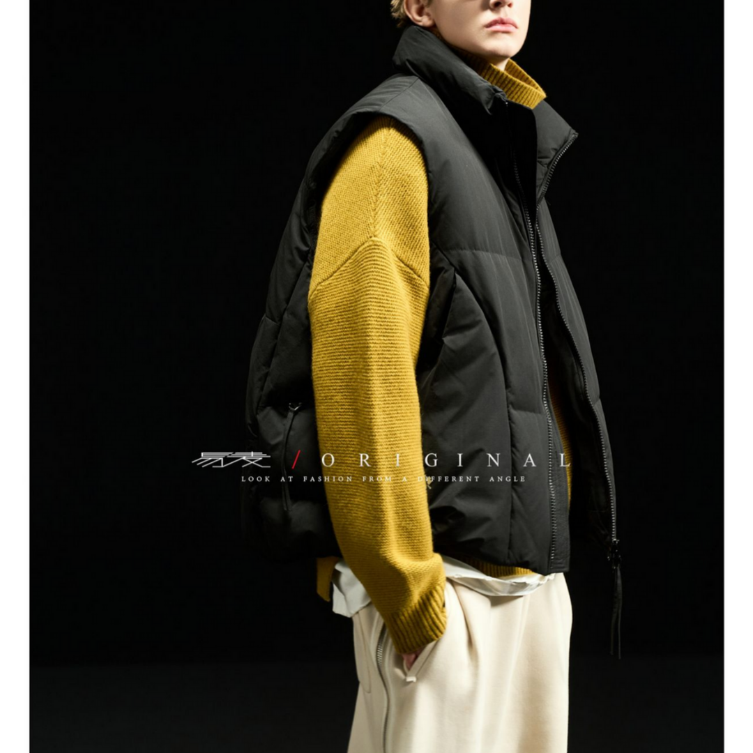 【Y.M.ORIGINAL】ホワイトダックダウン　ZIPスタンドカラー　ベスト　N871