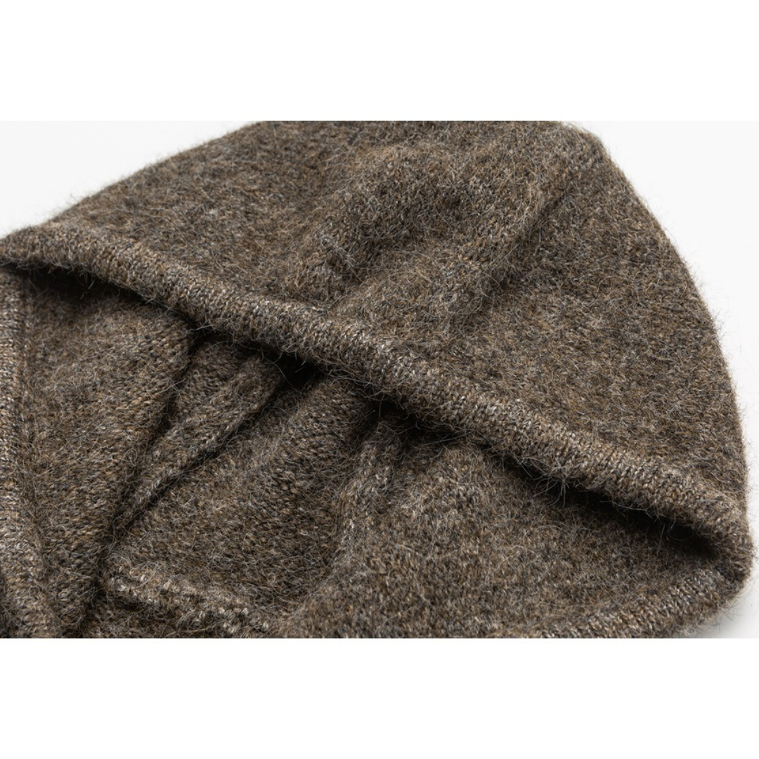 ウール混 シャギーニット フード カーディガン　N939