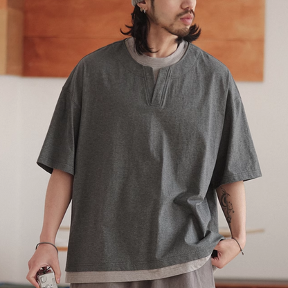 フェイクレイヤード　スリットネック　Tシャツ　N267