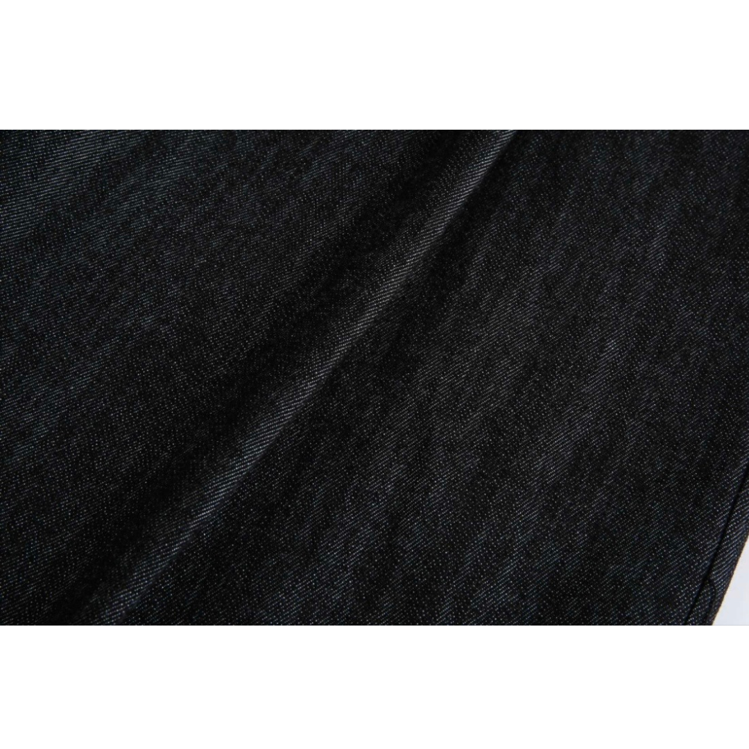 フロントタブ　ブラックデニム　タックワイドパンツ　N1716