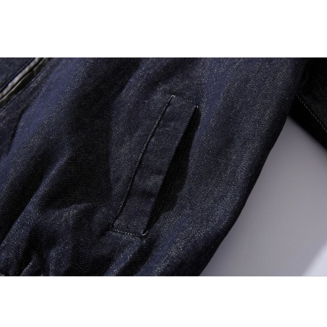 PUレザーカラー　デニム　ジップアップジャケット　N1064