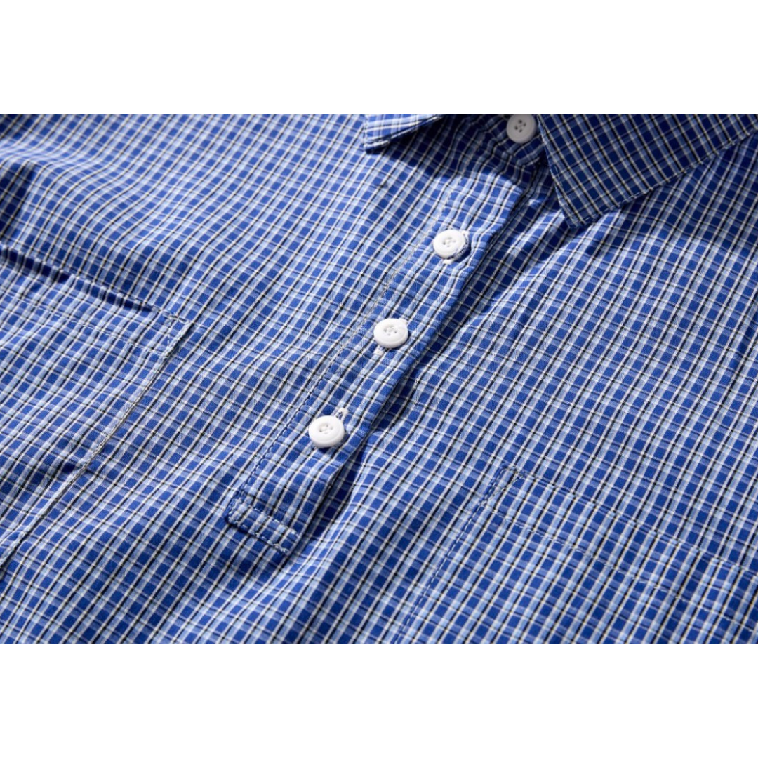 マイクロブルーチェック　プルオーバーシャツ　N1066