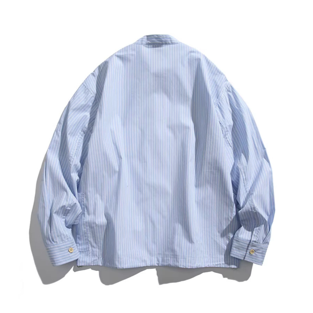 ポケット付き　バンドカラー　プルオーバーシャツ　N1089