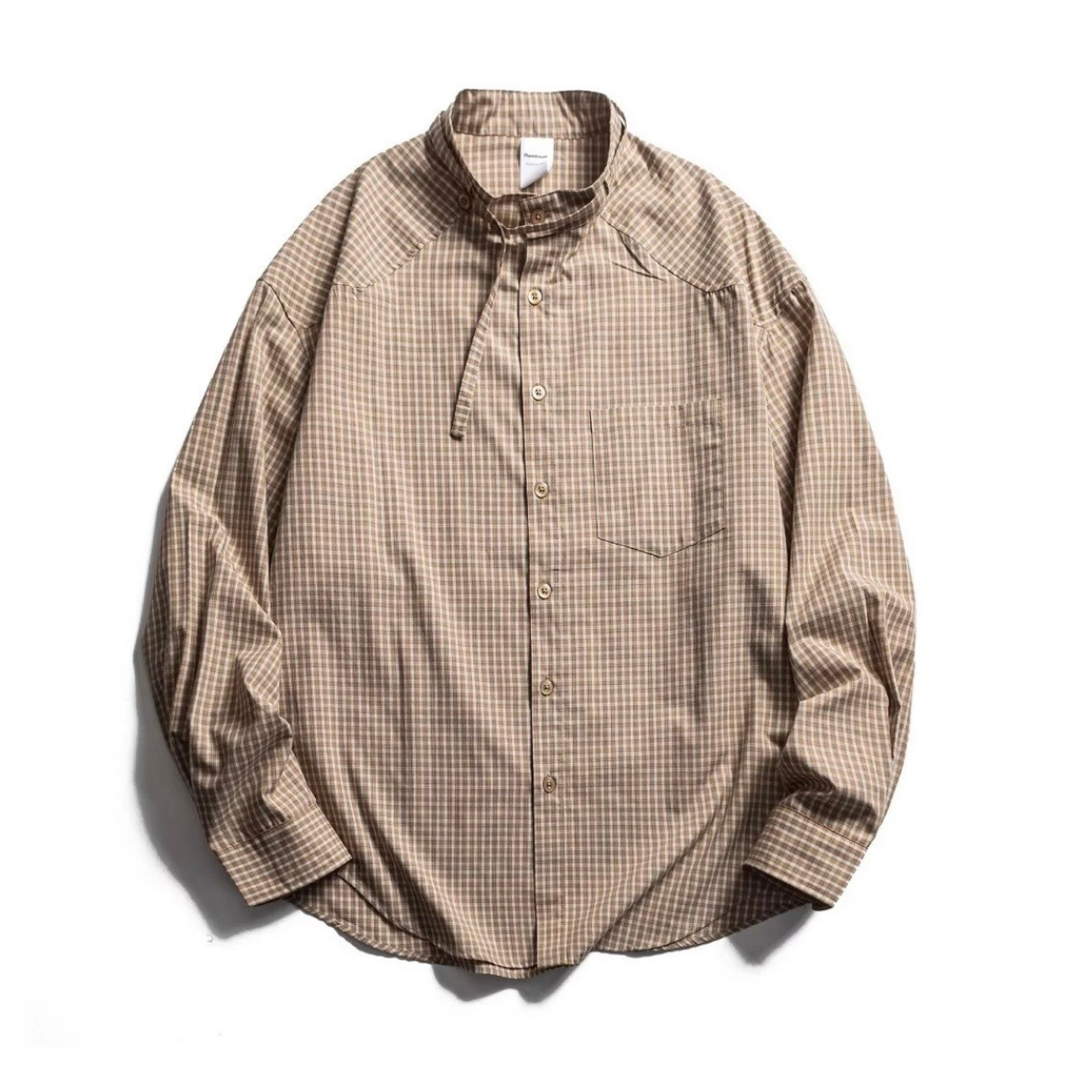 Band Collar Graph Check Shirt N1208 ベージュ