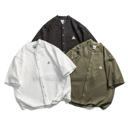 ポリエステルメッシュ　スナップボタン　半袖シャツ　　N243