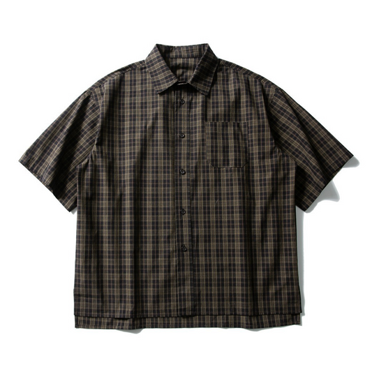 レトロチェック　ポリエステル　半袖シャツ　N438