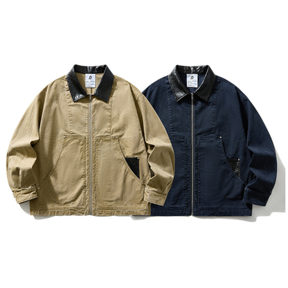 レザーコンビ　ウォッシュドキャンバス　ジップワークジャケット　N1708