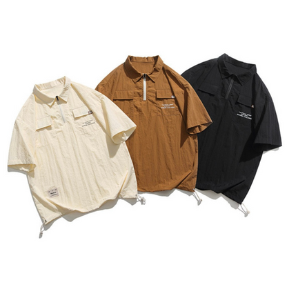 Nylon half-zip pullover short-sleeve shirt N421