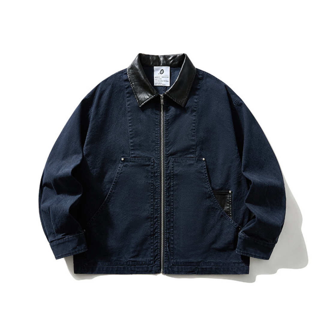 レザーコンビ　ウォッシュドキャンバス　ジップワークジャケット　N1708