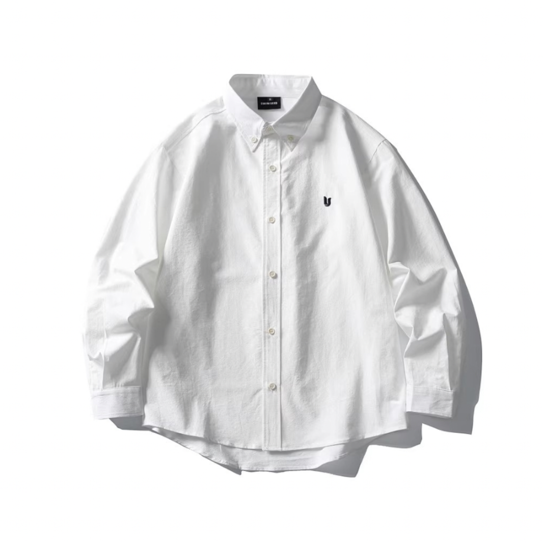 One-point embroidery broadcloth shirt N1062 white