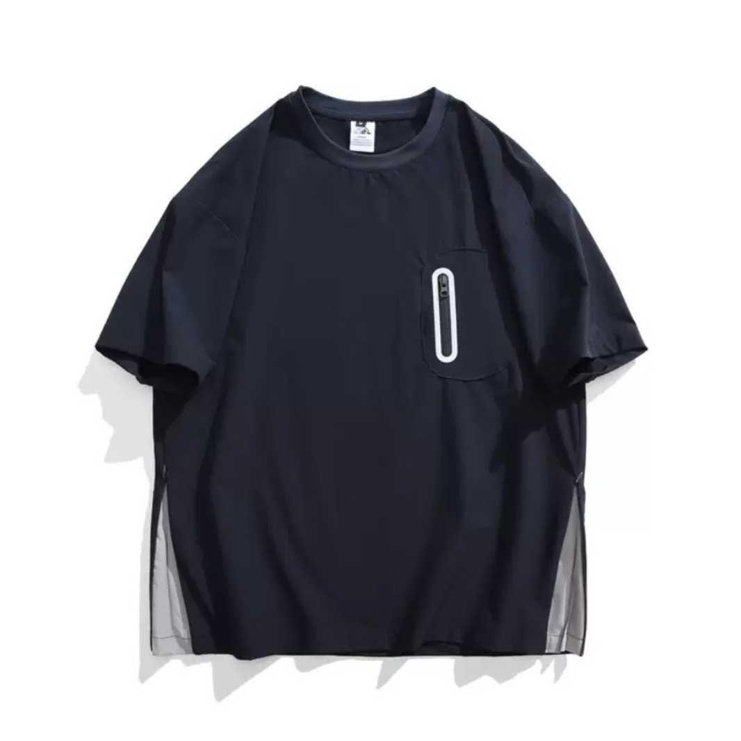 Two-Tone Slit Stretch Nylon T-Shirt N1582 ネイビーブルー