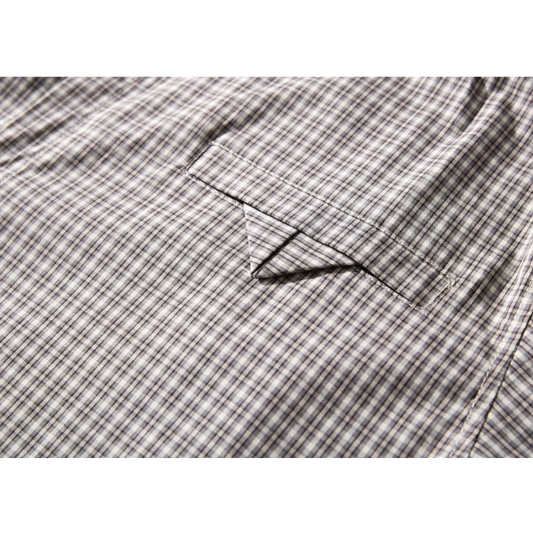 ミニマルチェック　スタンドカラーシャツ　N1145