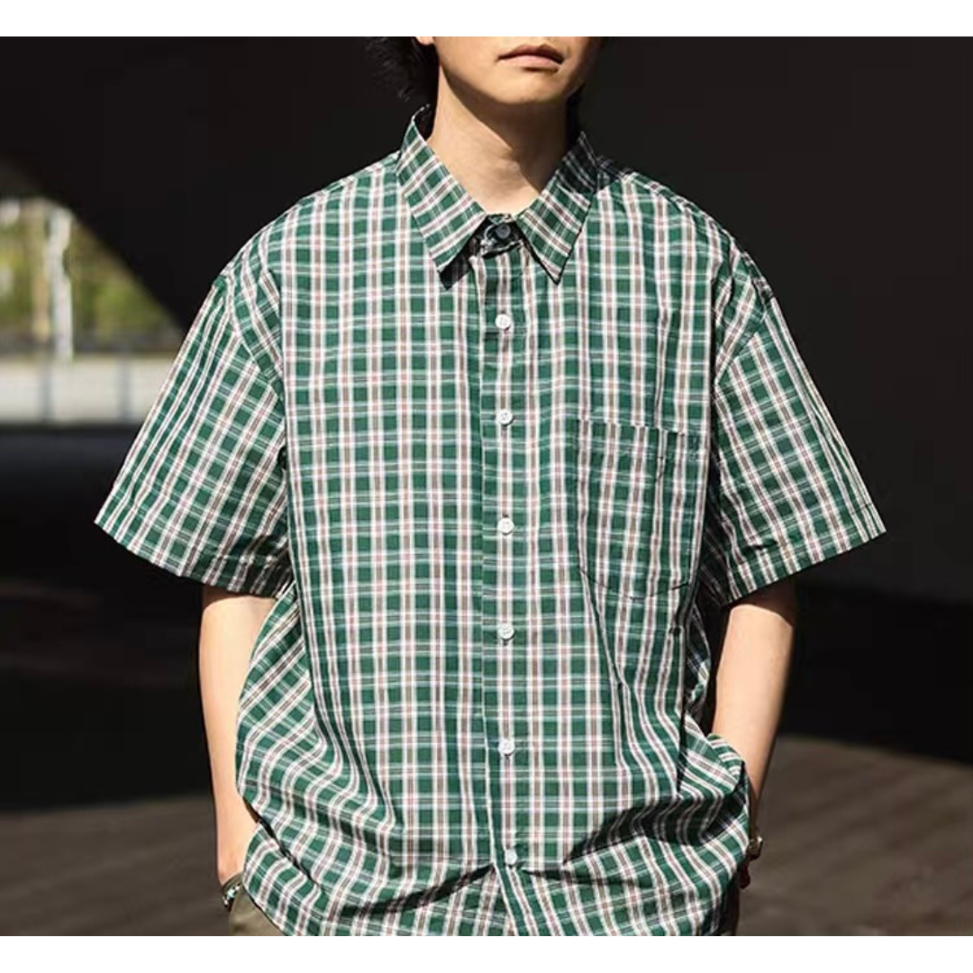 Cityチェック　ワイド　半袖シャツ　N291