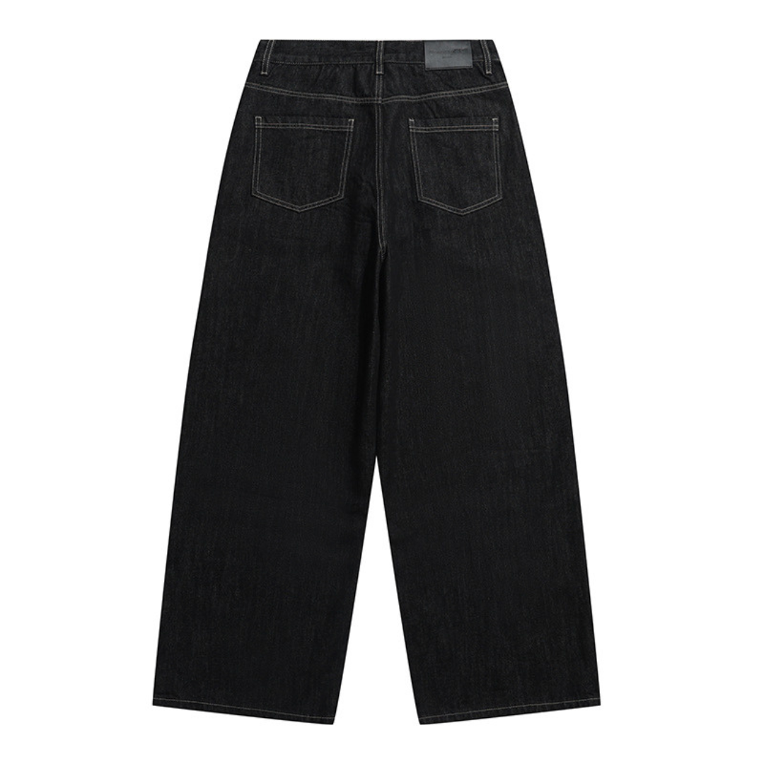 ダブルニー　ブラックデニム　ワイドストレートパンツ　N1204