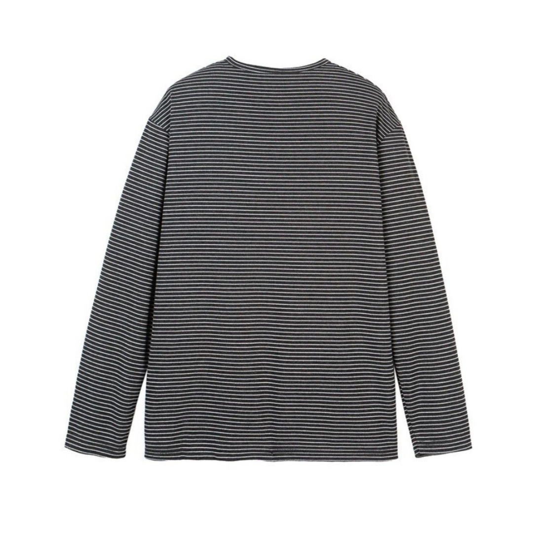 ヘンリーネック　ミジンボーダー　長袖Tシャツ　N1438