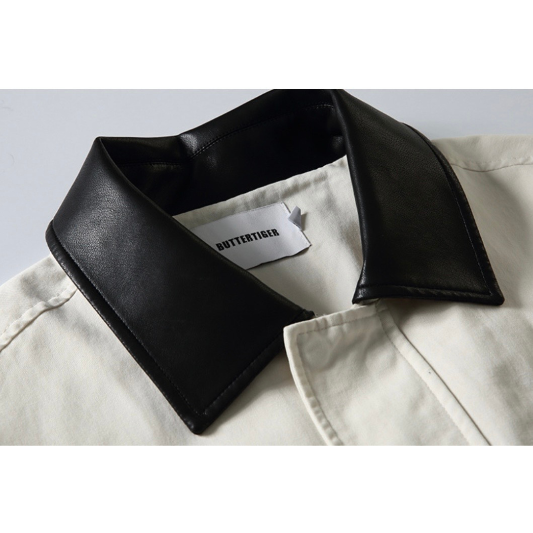 コンパクトツイル　PUレザーカラー　ジャケット　N1140