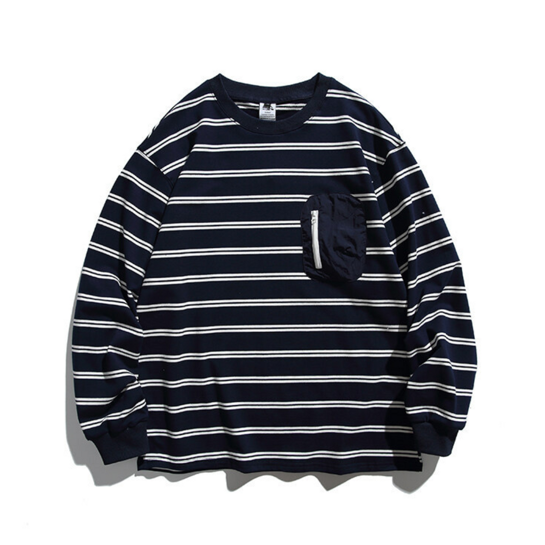 ユーティリティポケット ボーダー長袖Ｔシャツ N629 ネイビーブルー