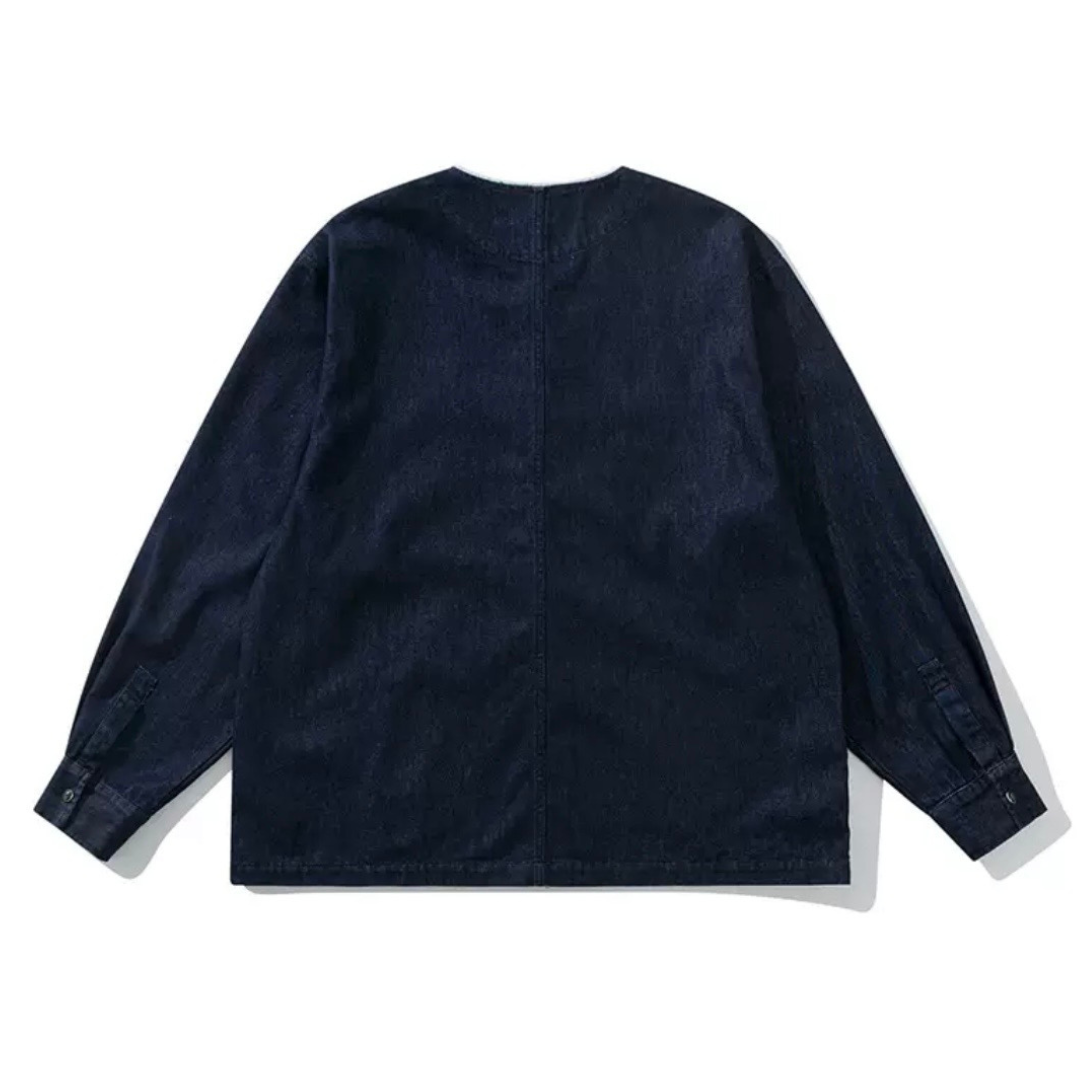 デニム　ノーカラー　カーディガン　N1260