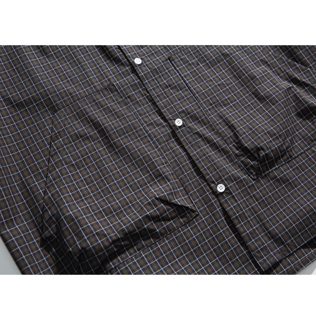ダークタータンチェック　ワンポイント　半袖シャツ　N1291