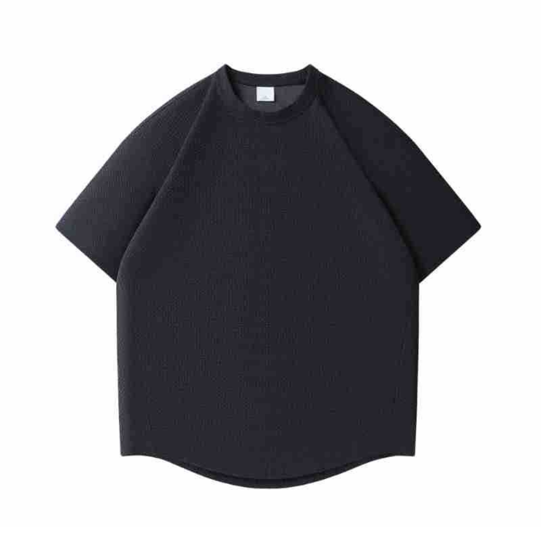 ポリエステル　ミニワッフル　ラウンドヘム　Tシャツ　N1560 ネイビーブルー