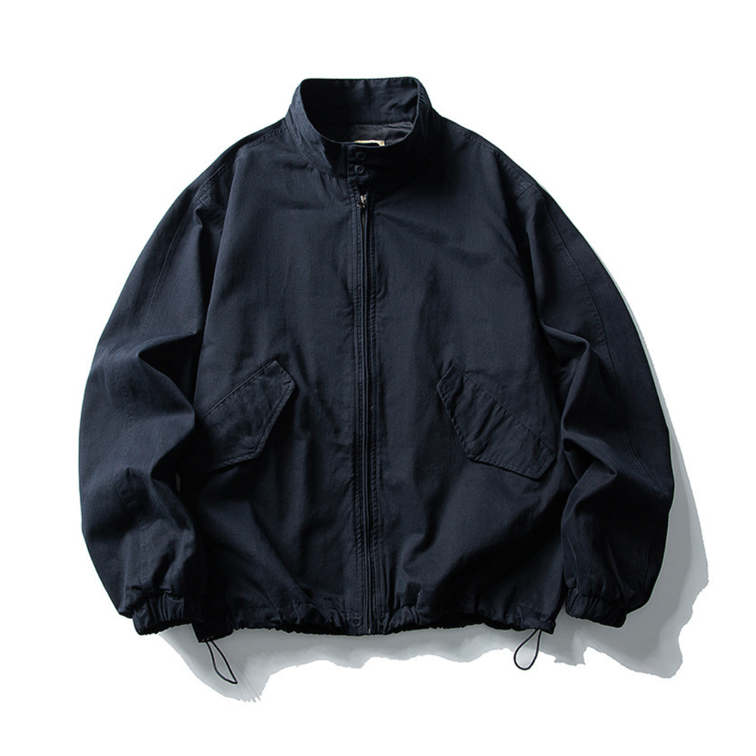 Washed Cotton Stand Collar Jacket N1143 ネイビーブルー