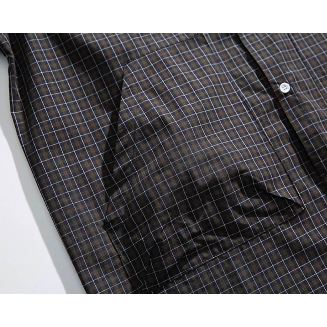 ダークタータンチェック　ワンポイント　半袖シャツ　N1291