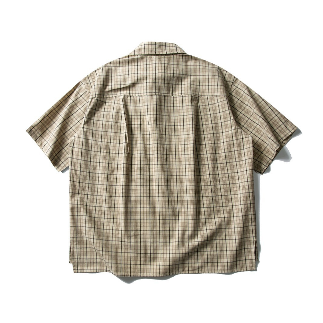 レトロチェック　ポリエステル　半袖シャツ　N438