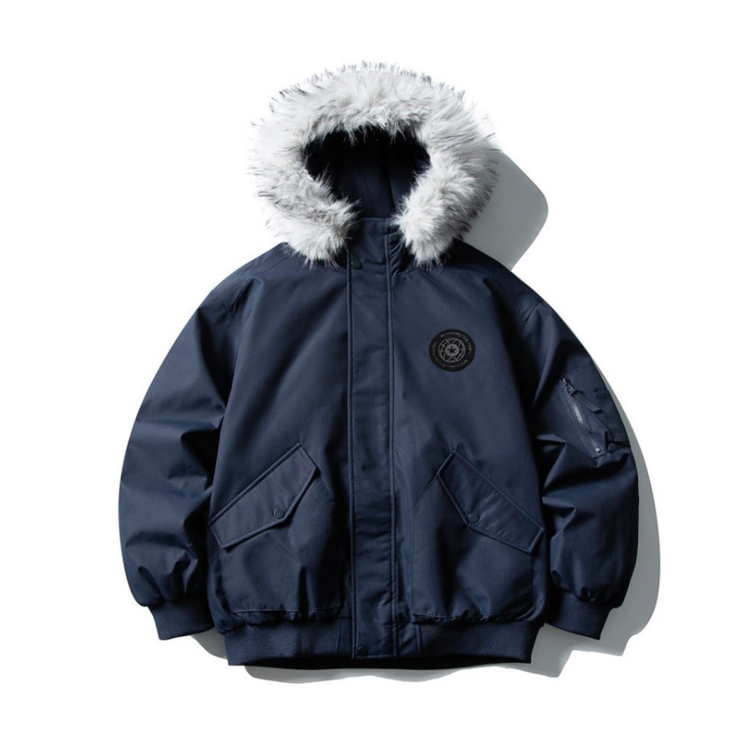 White Down Jacket with Fur Hood and Thermal Liner N899 navy blue