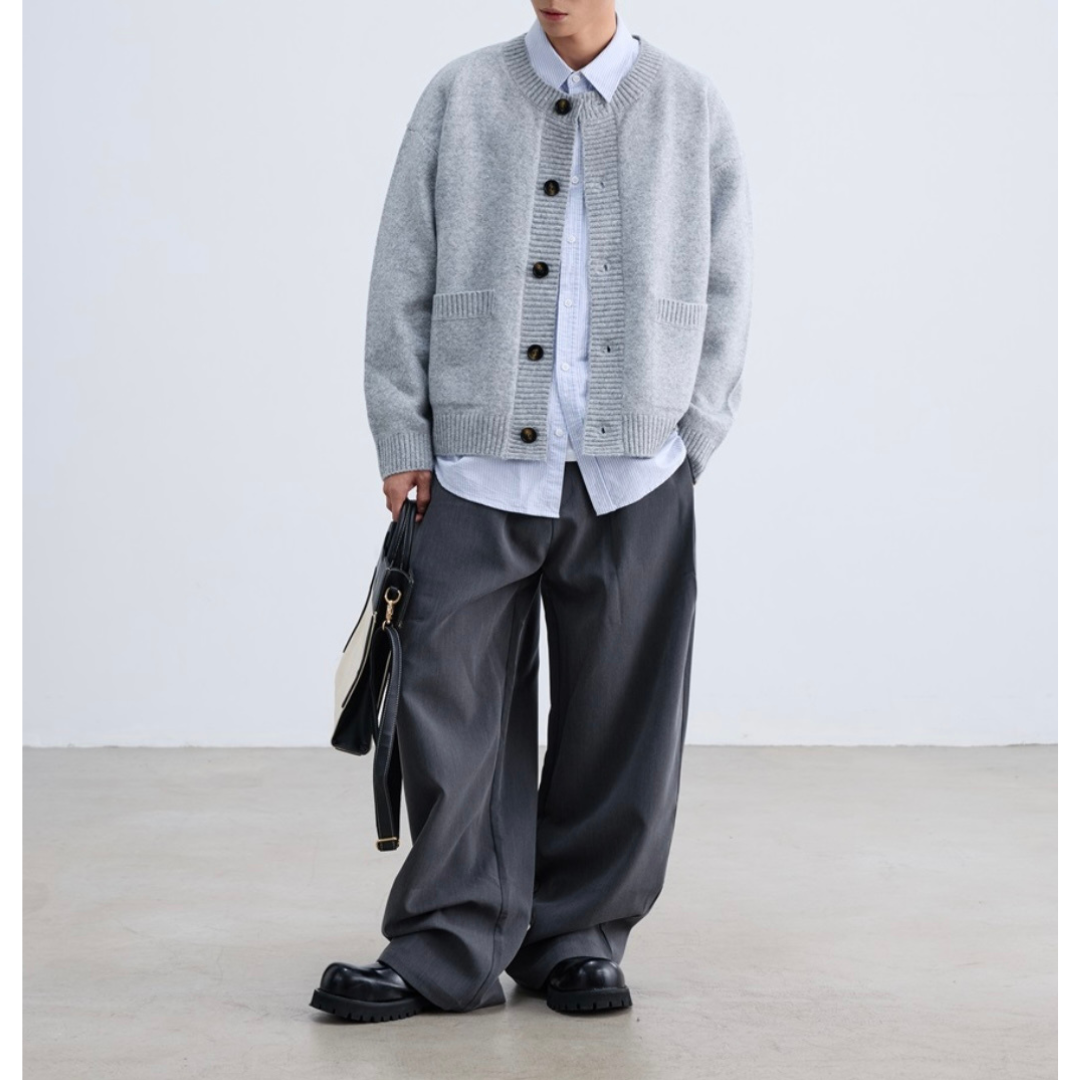 ミドルゲージ　クルーネック　カーディガン　N933