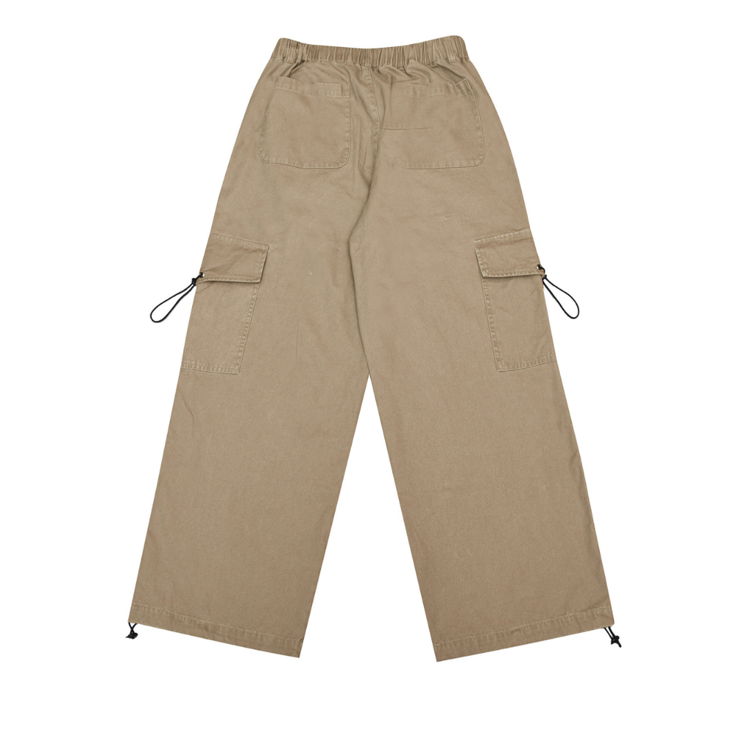 Faded Cotton Wide Straight Pants with Side Pockets N1367 カーキベージュ