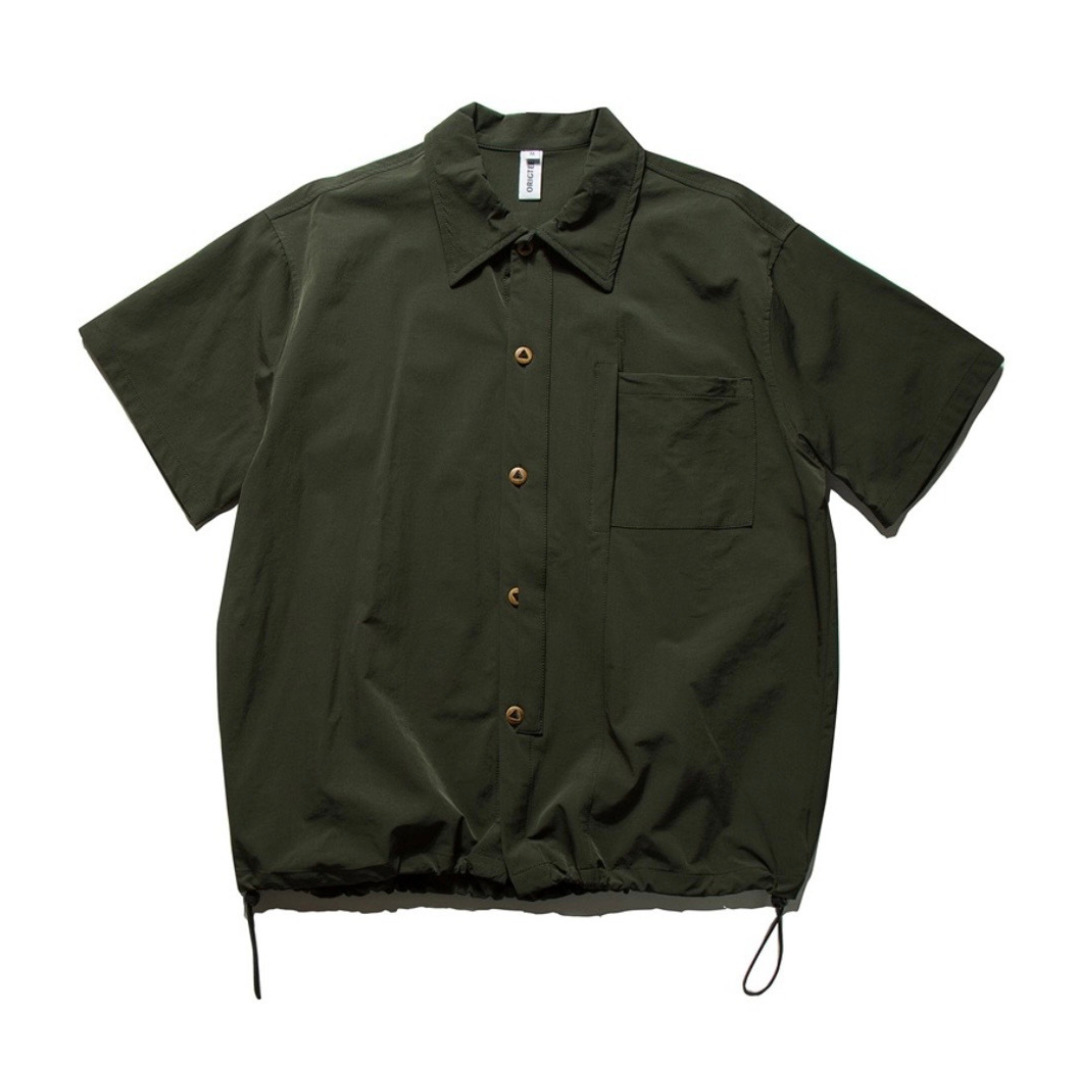 Drawstring Hem Polyester Short-Sleeve Shirt N1595 ダークグリーン