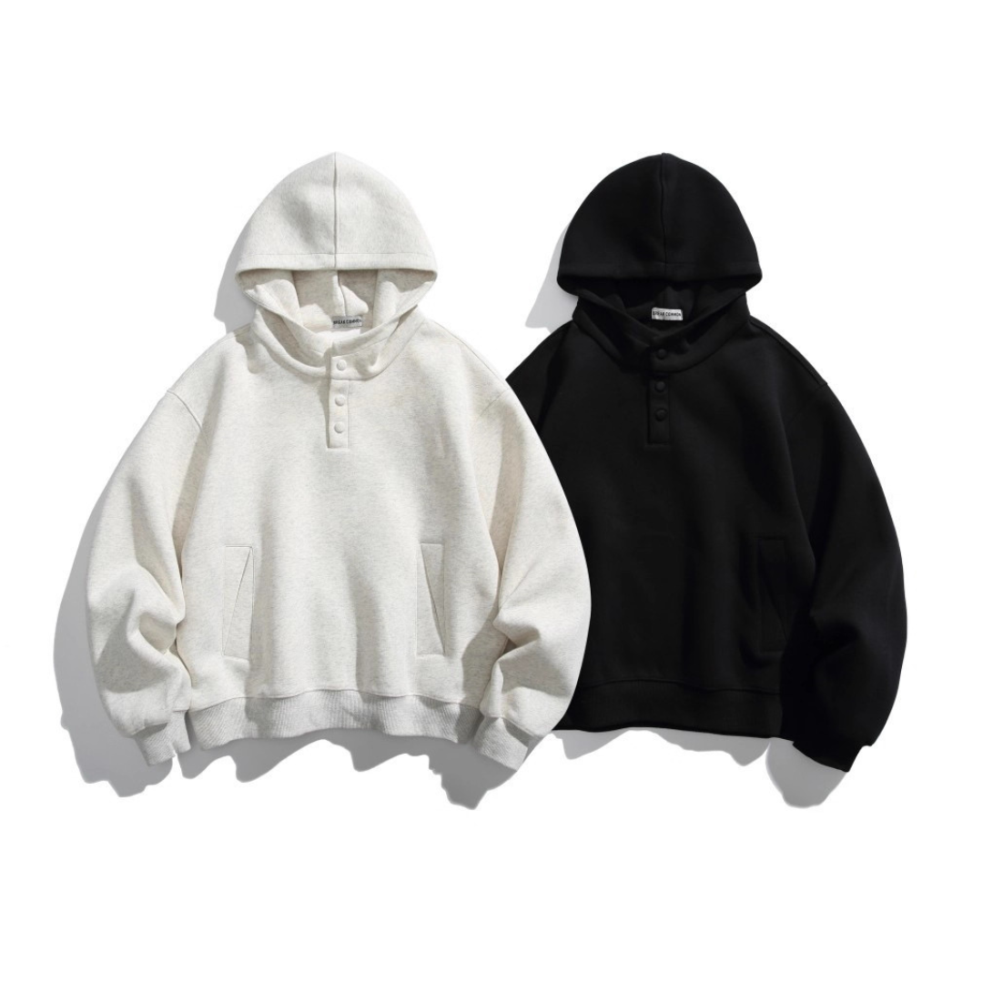 ハーフボタン　スウェット　フードプルオーバー　N1069