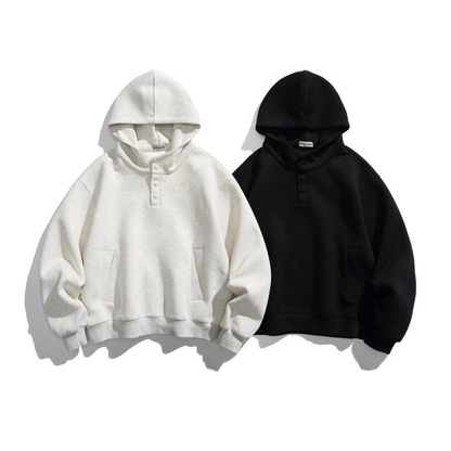 ハーフボタン　スウェット　フードプルオーバー　N1069