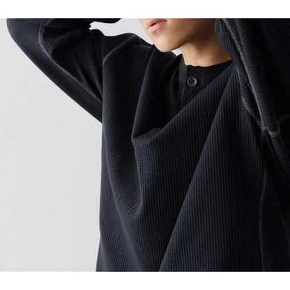 ポリエステル　ワッフルヘンリーネック　長袖Tシャツ　N583