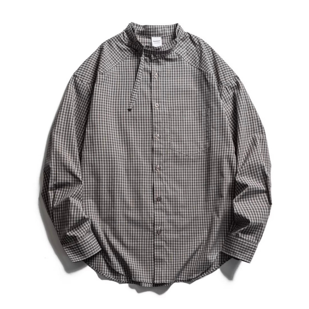 Band Collar Graph Check Shirt N1208 グレー