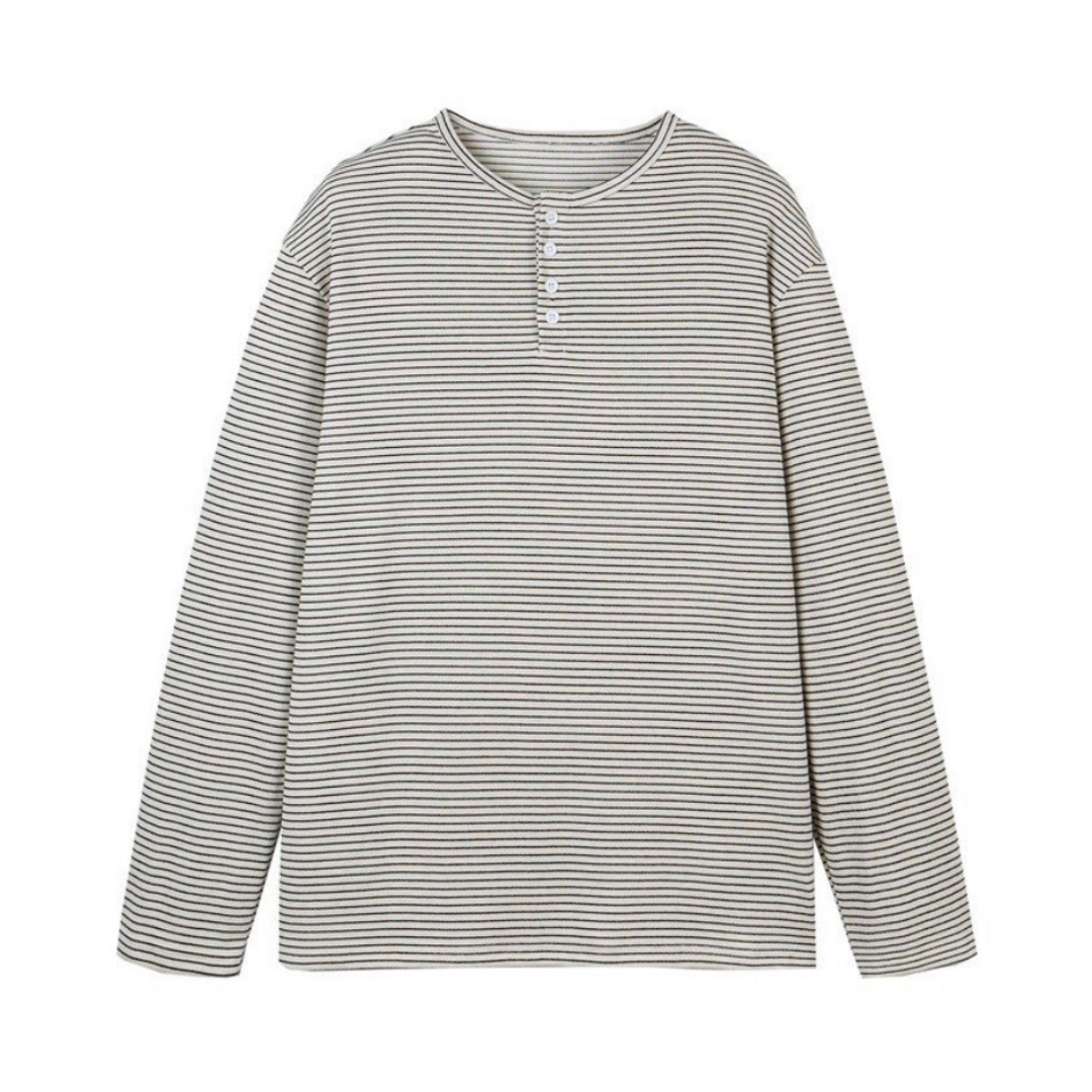 ヘンリーネック　ミジンボーダー　長袖Tシャツ　N1438