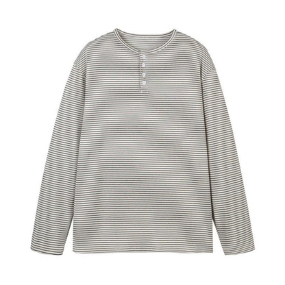 ヘンリーネック　ミジンボーダー　長袖Tシャツ　N1438